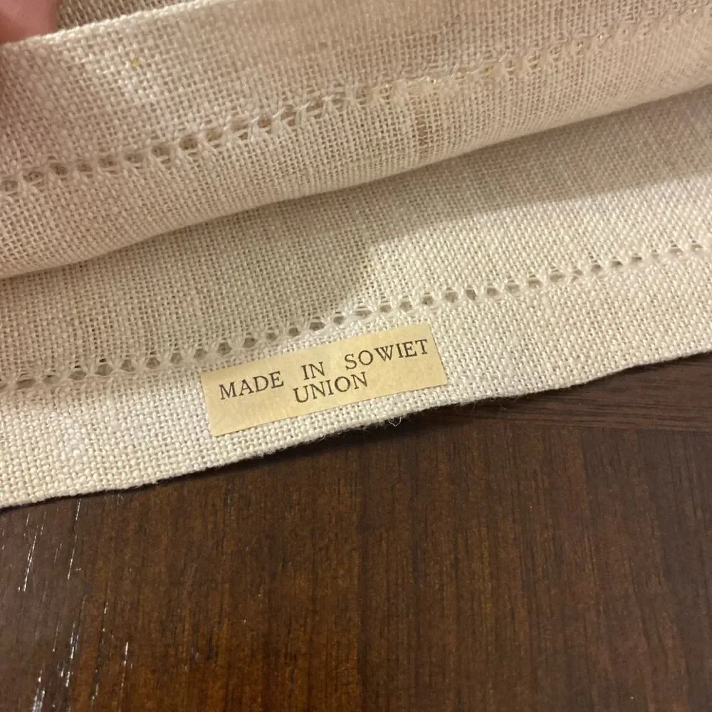 Vtg Soviet Union Linen Napkins NOS NWT USSR Hand Made Cross Stitch Embroidered